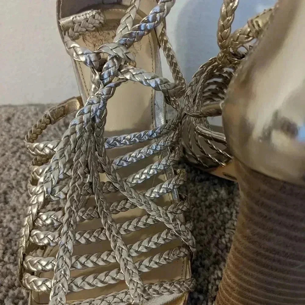 Vince Camuto Gold Braided Strappy Heels Ankle Strap Party Shoes 5.5‎ NEW - Picture 4 of 9